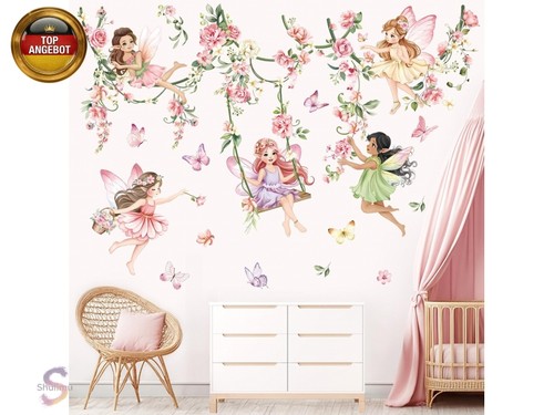 Wandsticker blumen fee rosa - wandsticker,